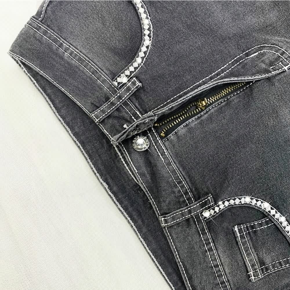 Dark Gothic Skull Embroidered Jeans - Y2K Grunge, 90s Fashion, Retro Style, Y2K Summer Outfits