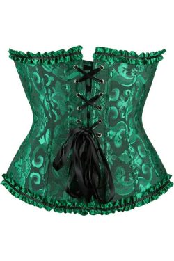 Dark Green Gothic Ruffle Trim Overbust Corset - Y2K Grunge, 90s Fashion, Retro Summer Outfit