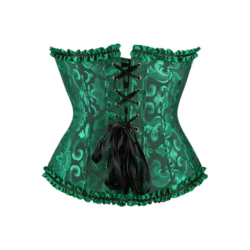 Dark Green Gothic Ruffle Trim Overbust Corset - Y2K Grunge, 90s Fashion, Retro Summer Outfit