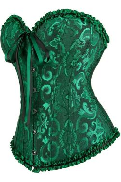 Dark Green Gothic Ruffle Trim Overbust Corset - Y2K Grunge, 90s Fashion, Retro Summer Outfit