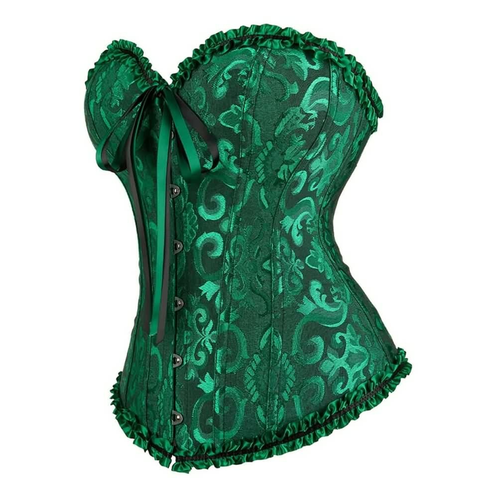 Dark Green Gothic Ruffle Trim Overbust Corset - Y2K Grunge, 90s Fashion, Retro Summer Outfit
