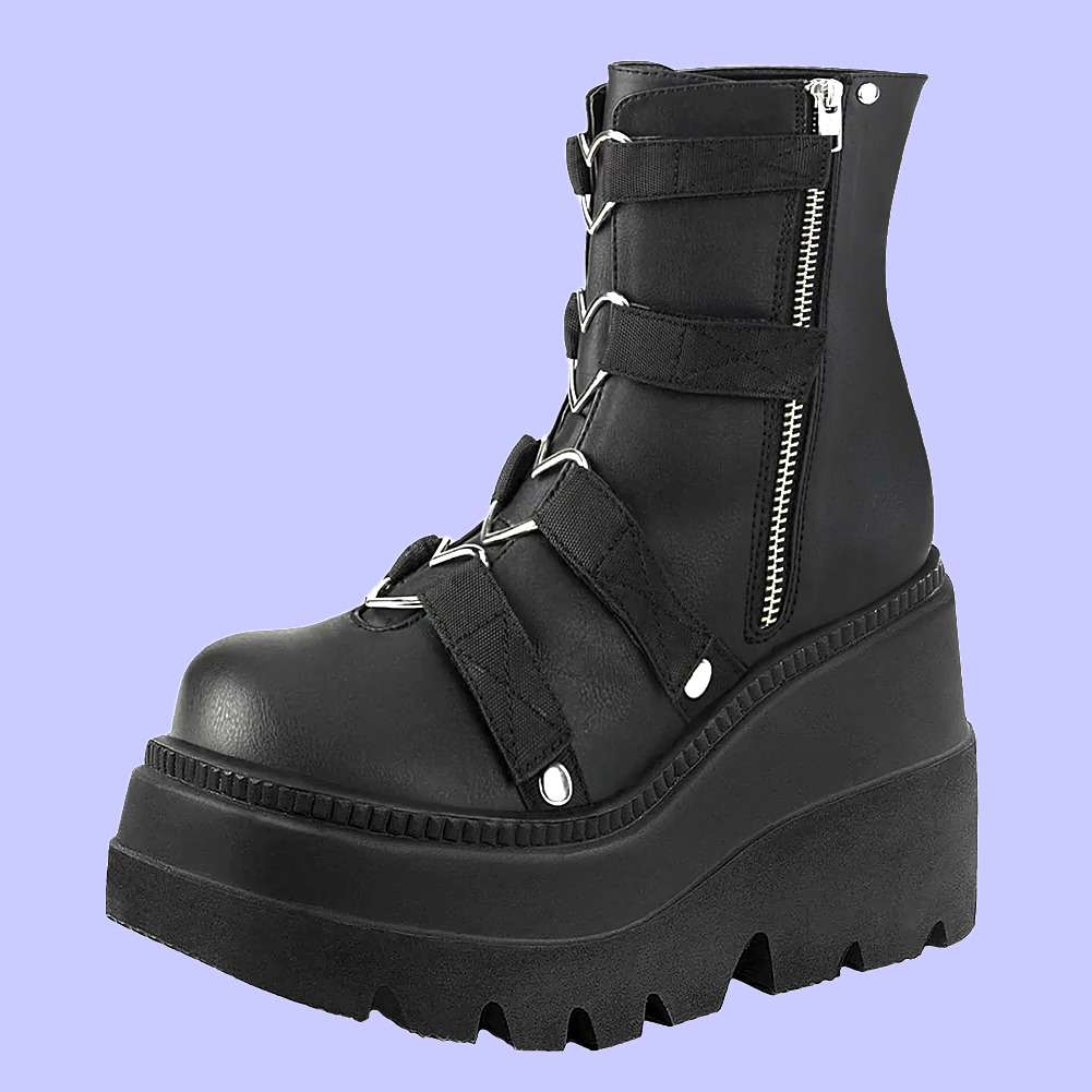 Dark Grunge Heart Biker Boots - Y2K Summer, 90s Fashion, Gothic Y2K, Retro Style, Y2K Club