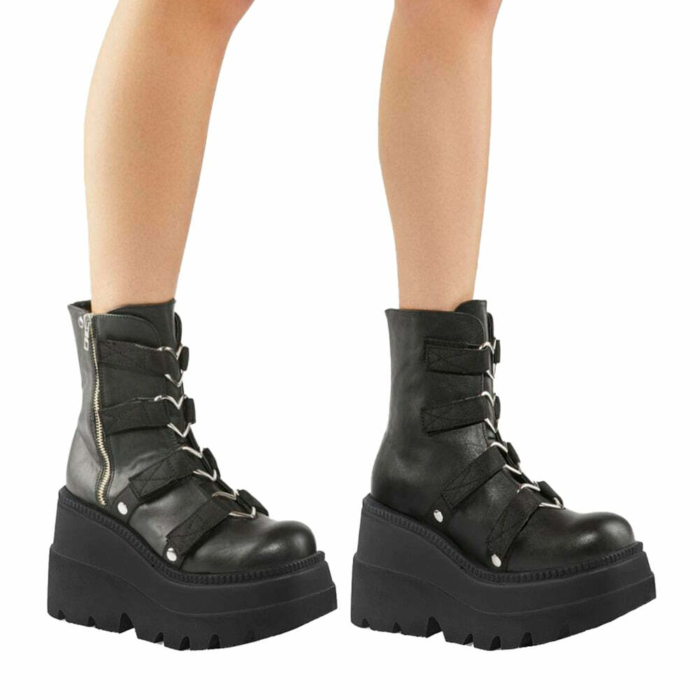 Dark Grunge Heart Biker Boots - Y2K Summer, 90s Fashion, Gothic Y2K, Retro Style, Y2K Club
