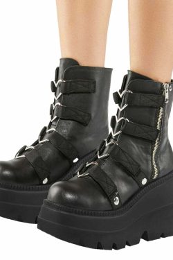 Dark Grunge Heart Biker Boots - Y2K Summer, 90s Fashion, Gothic Y2K, Retro Style, Y2K Club