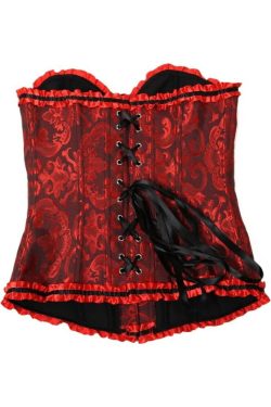Dark Red Gothic Ruffle Trim Overbust Corset - Y2K Grunge, 90s Fashion, Retro Summer Outfit