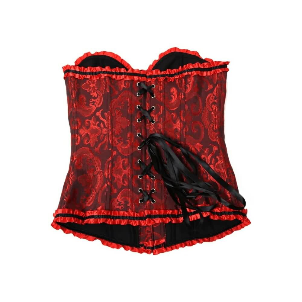 Dark Red Gothic Ruffle Trim Overbust Corset - Y2K Grunge, 90s Fashion, Retro Summer Outfit