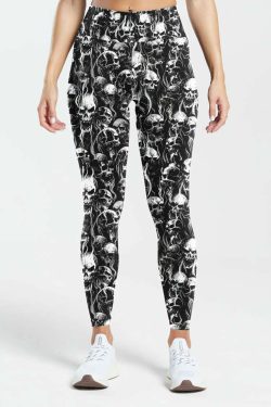 Dark Skull High Waist Leggings - Y2K Grunge, 90s Fashion, Gothic Y2K, Retro Style