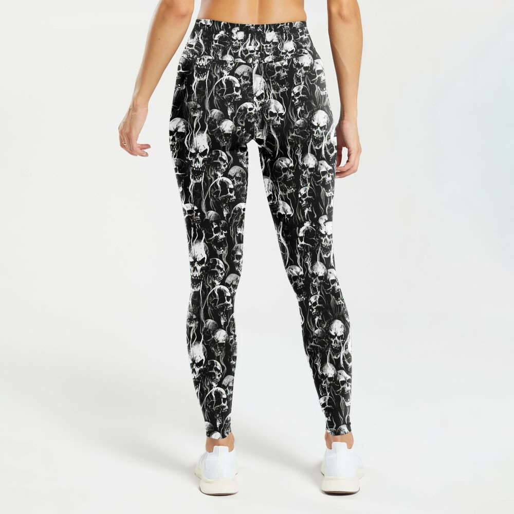 Dark Skull High Waist Leggings - Y2K Grunge, 90s Fashion, Gothic Y2K, Retro Style
