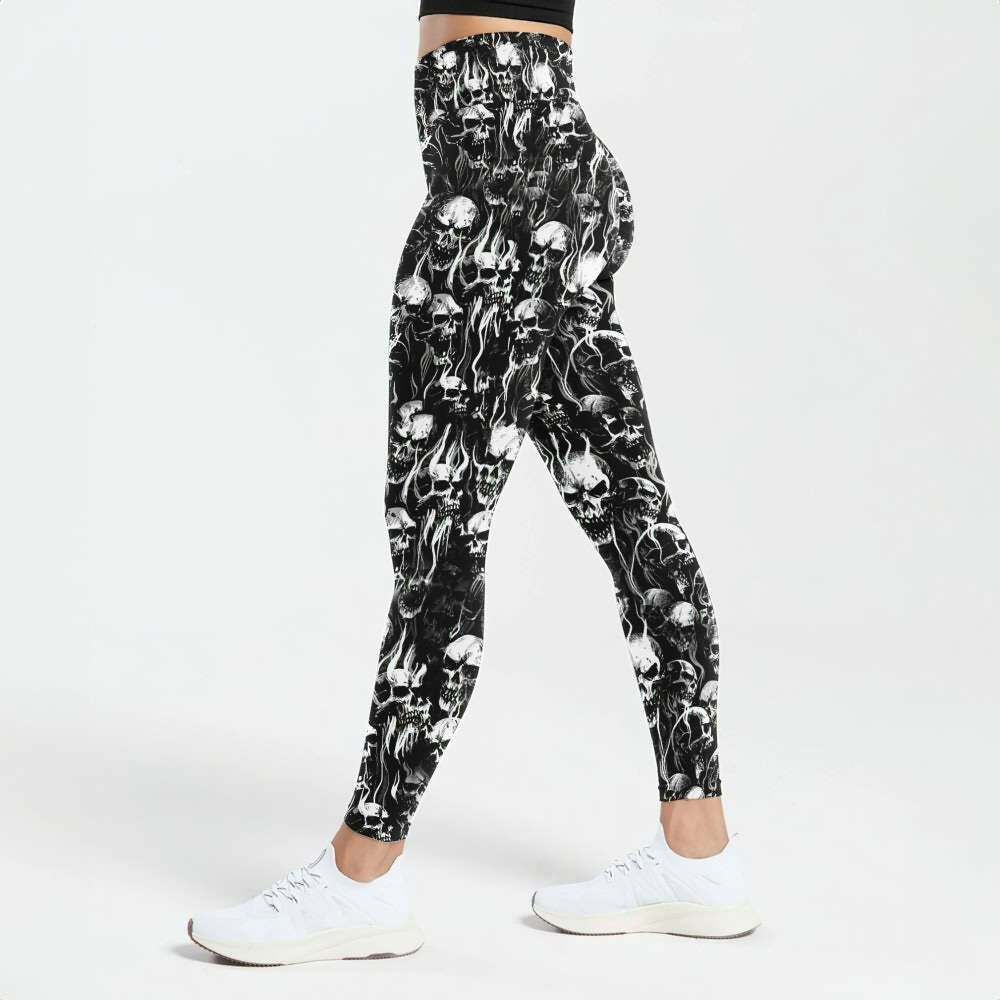 Dark Skull High Waist Leggings - Y2K Grunge, 90s Fashion, Gothic Y2K, Retro Style