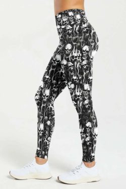 Dark Skull High Waist Leggings - Y2K Grunge, 90s Fashion, Gothic Y2K, Retro Style