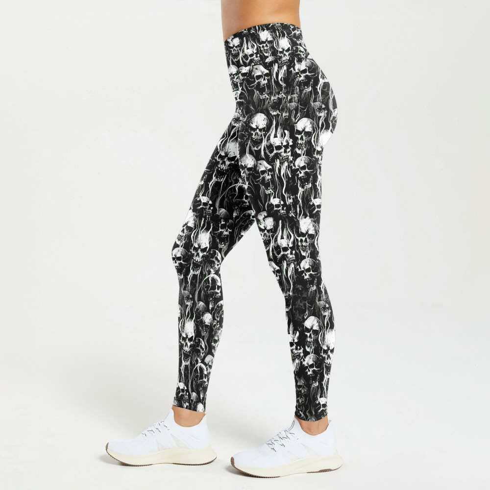 Dark Skull High Waist Leggings - Y2K Grunge, 90s Fashion, Gothic Y2K, Retro Style