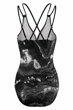 Dark Skull Rose Push Up One Piece Swimsuit - Y2K Grunge, 90s Goth, Retro Summer Beachwear