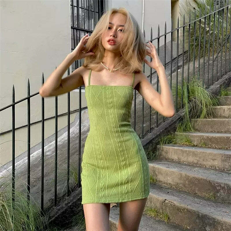 Dasia Knitted Basic Mini Dress - Y2K Summer, 90s Fashion, Grunge, Retro, Pastel Goth, Y2K