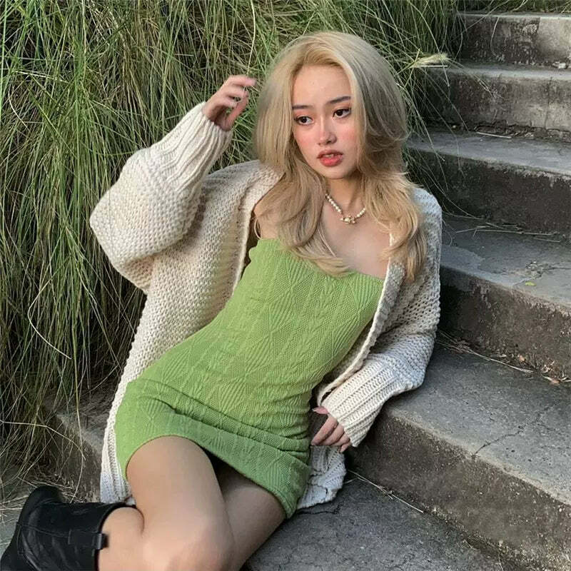 Dasia Knitted Basic Mini Dress - Y2K Summer, 90s Fashion, Grunge, Retro, Pastel Goth, Y2K