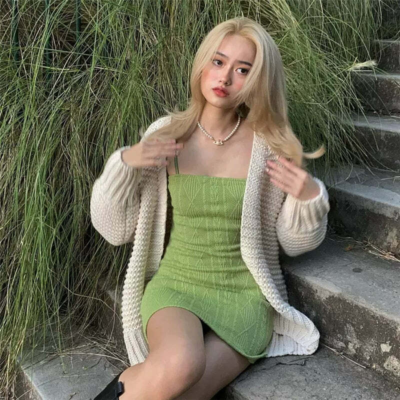 Dasia Knitted Basic Mini Dress - Y2K Summer, 90s Fashion, Grunge, Retro, Pastel Goth, Y2K