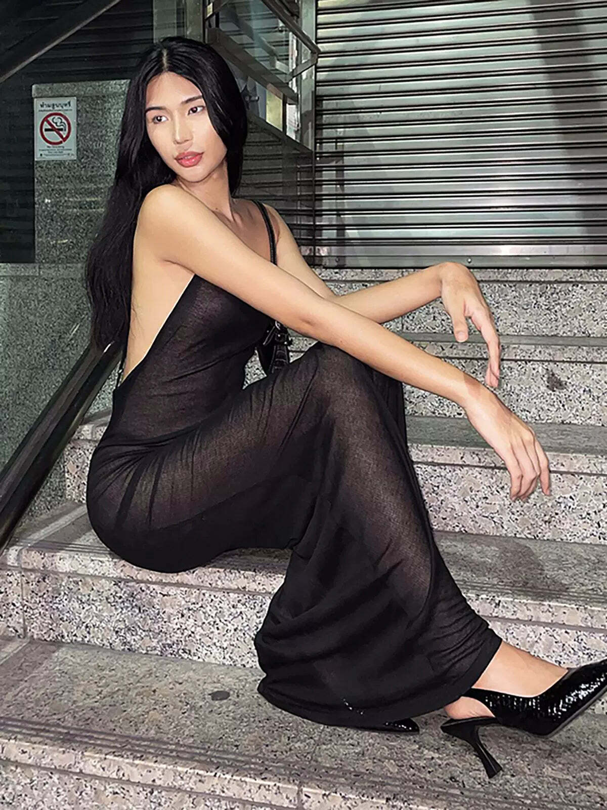 Dejah See-Through Backless Dress - Y2K Summer, 90s Grunge, Retro Party, Gothic Y2K Fashion