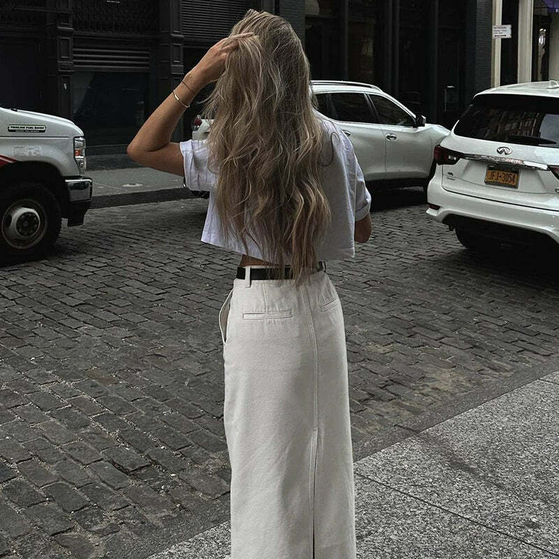Destin Slit Maxi Skirt - Y2K Summer Grunge, 90s Fashion, Retro Style, Y2K Party Outfit