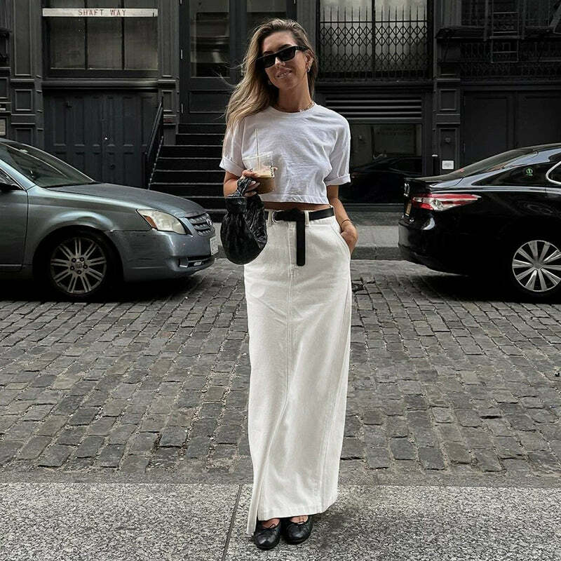 Destin Slit Maxi Skirt - Y2K Summer Grunge, 90s Fashion, Retro Style, Y2K Party Outfit