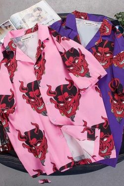 Devil-ish Button Shirt ?? - Y2K Summer Grunge, 90s Retro, Gothic Y2K, Party & Club Out