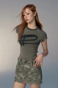 Distressed Knit Top - Y2K Summer Grunge, 90s Retro, Pastel Goth, Y2K Party & Club Outfits