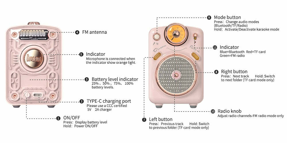 Divoom Fairy-OK Portable Bluetooth Speaker with Mic - Perfect for Y2K, 90s, and Grunge Outfits