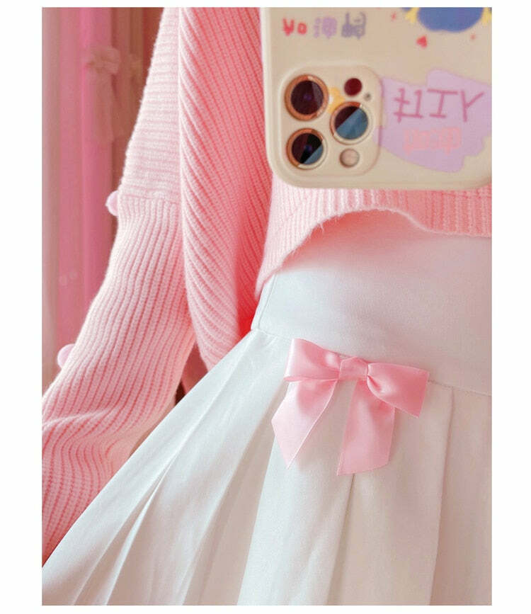 Dollette Kawaii Bow Pleated Mini Skirt - Y2K Summer, 90s Fashion, Grunge, Retro, Pastel Goth