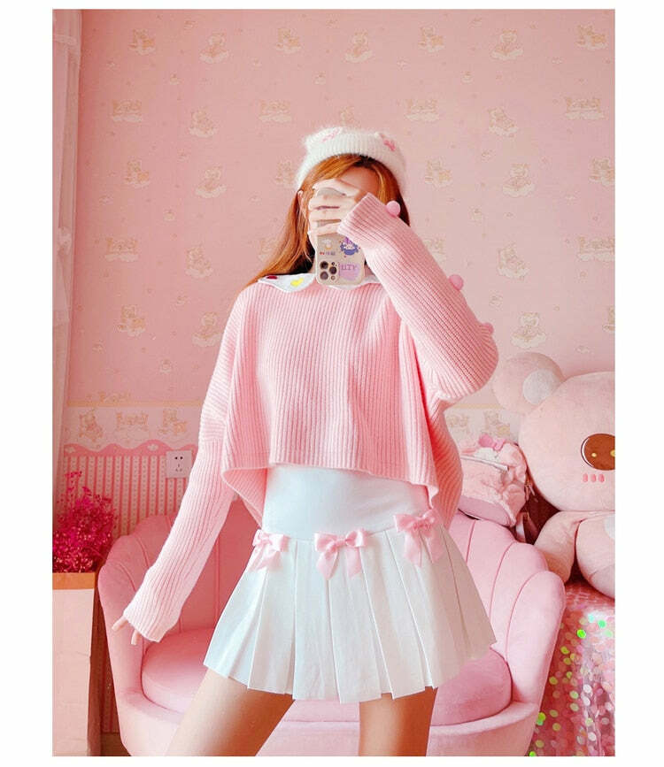 Dollette Kawaii Bow Pleated Mini Skirt - Y2K Summer, 90s Fashion, Grunge, Retro, Pastel Goth