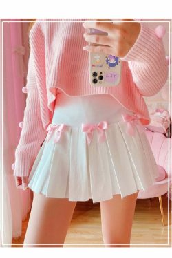 Dollette Kawaii Bow Pleated Mini Skirt - Y2K Summer, 90s Fashion, Grunge, Retro, Pastel Goth