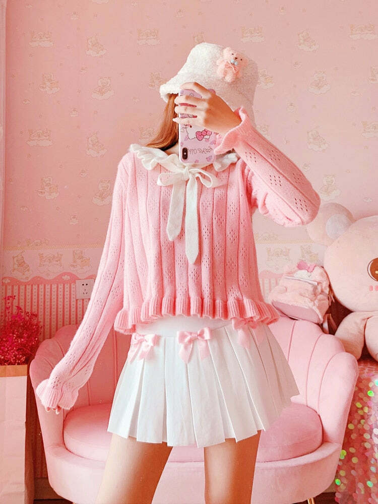 Dollette Kawaii Bow Pleated Mini Skirt - Y2K Summer, 90s Fashion, Grunge, Retro, Pastel Goth