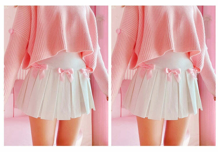 Dollette Kawaii Bow Pleated Mini Skirt - Y2K Summer, 90s Fashion, Grunge, Retro, Pastel Goth