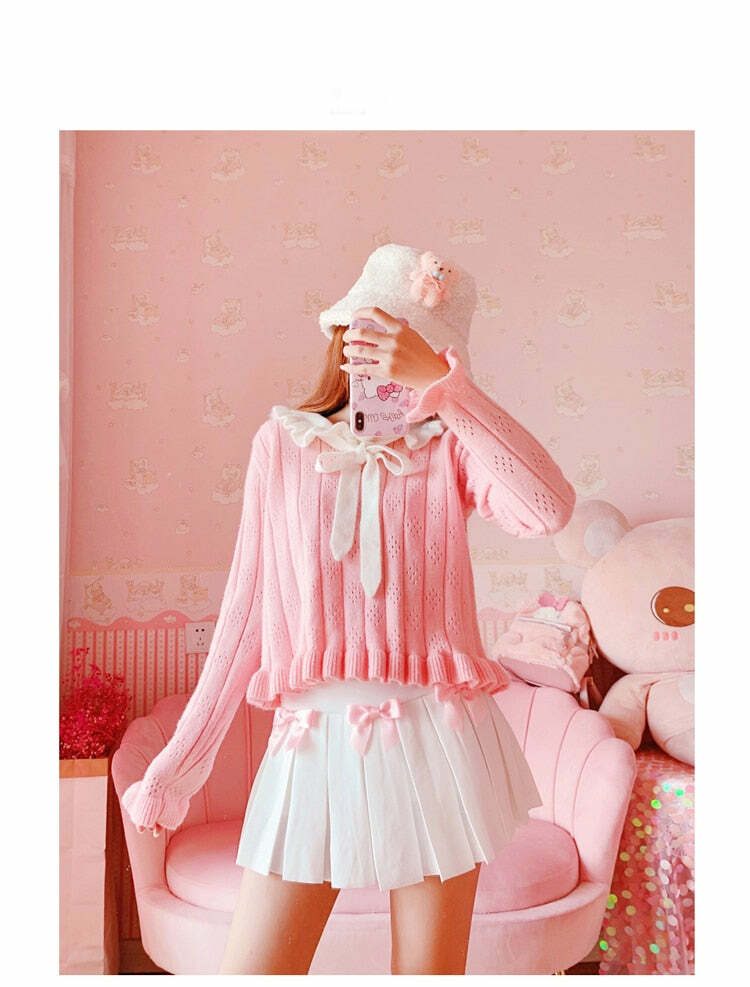 Dollette Kawaii Bow Pleated Mini Skirt - Y2K Summer, 90s Fashion, Grunge, Retro, Pastel Goth