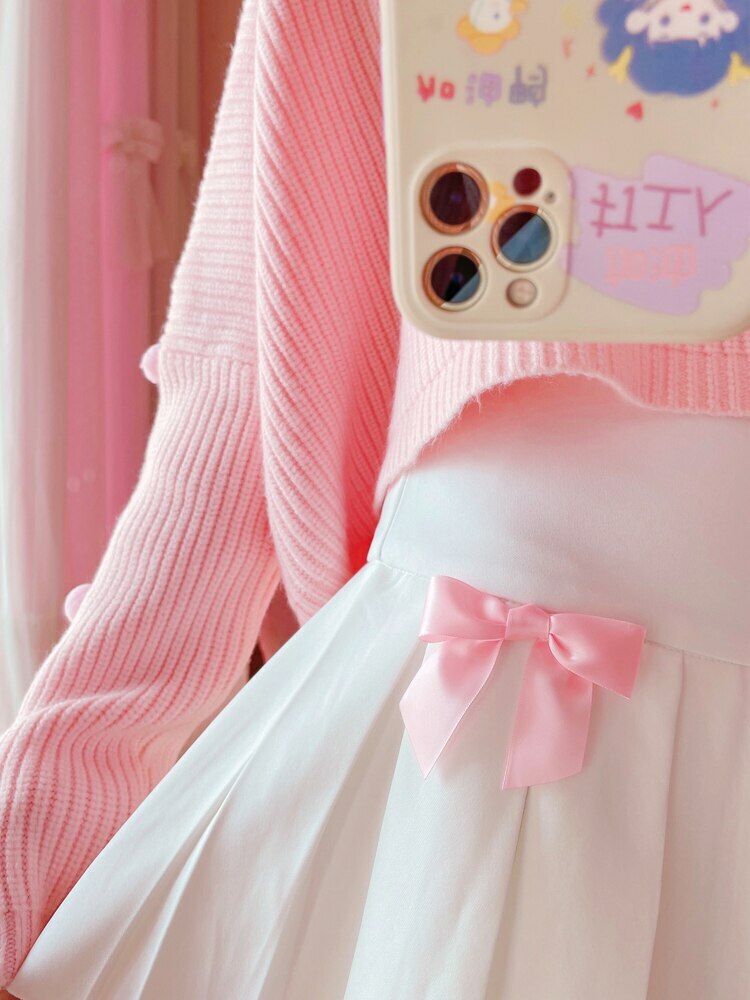 Dollette Kawaii Bow Pleated Mini Skirt - Y2K Summer, 90s Fashion, Grunge, Retro, Pastel Goth