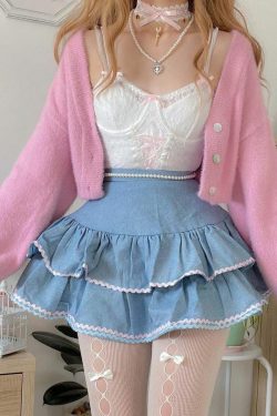Dollette Kawaii Denim Mini Skirt - Y2K Summer, 90s Grunge, Retro 90s, Y2K Party &