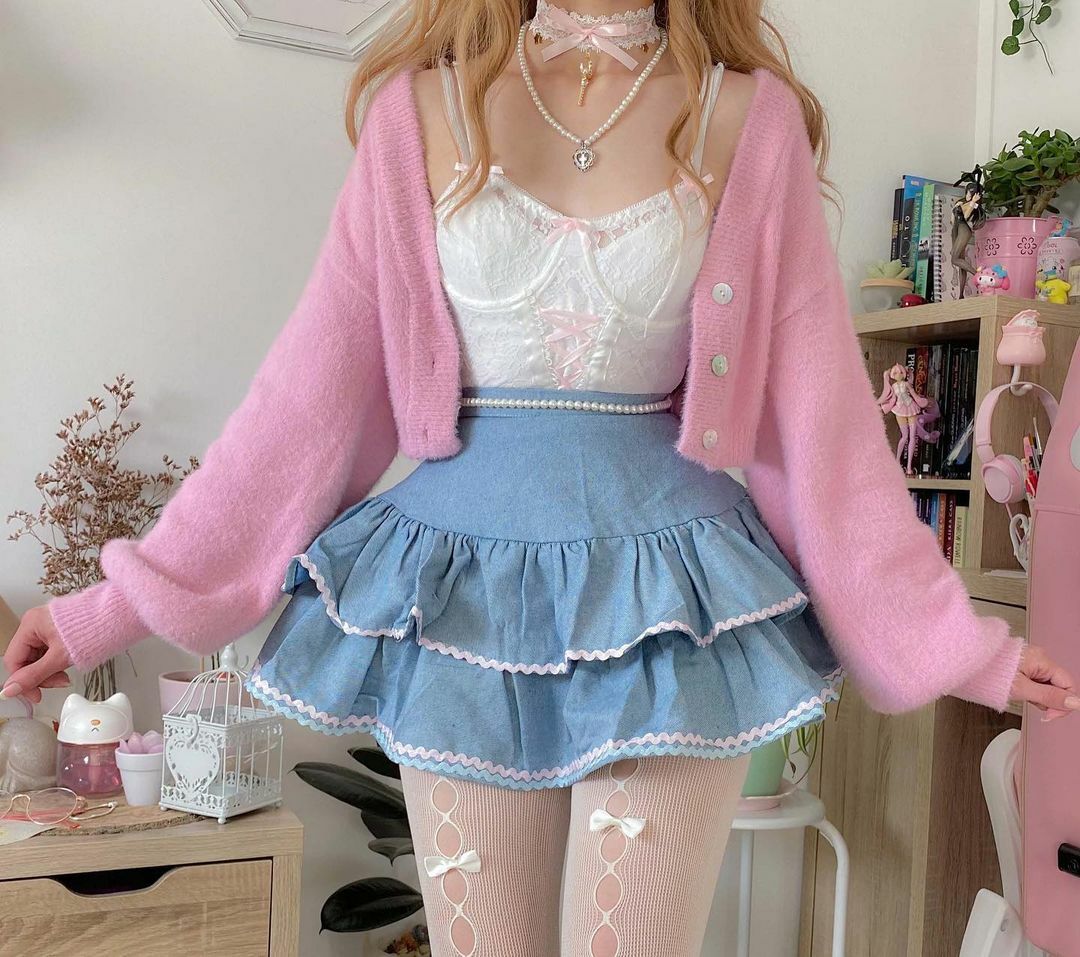 Dollette Kawaii Denim Mini Skirt - Y2K Summer, 90s Grunge, Retro 90s, Y2K Party &