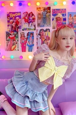 Dollette Kawaii Denim Mini Skirt - Y2K Summer, 90s Grunge, Retro 90s, Y2K Party &