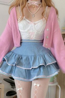Dollette Kawaii Denim Mini Skirt - Y2K Summer, 90s Grunge, Retro 90s, Y2K Party &