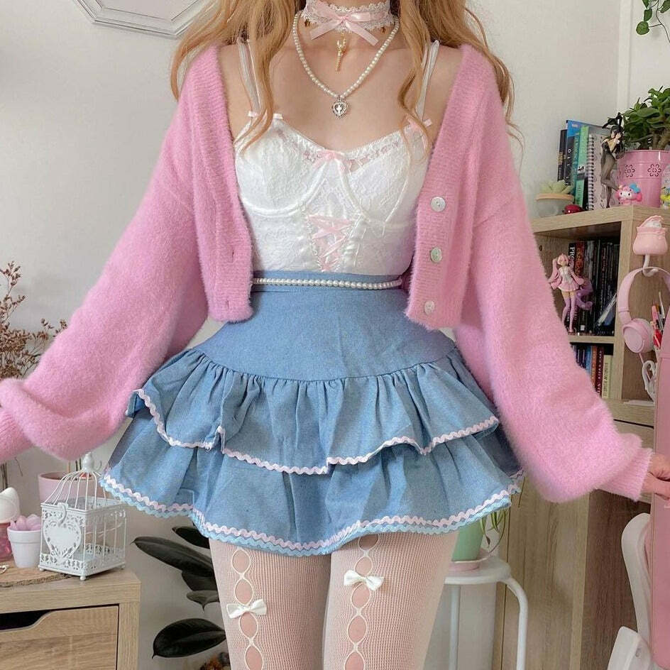 Dollette Kawaii Denim Mini Skirt - Y2K Summer, 90s Grunge, Retro 90s, Y2K Party &