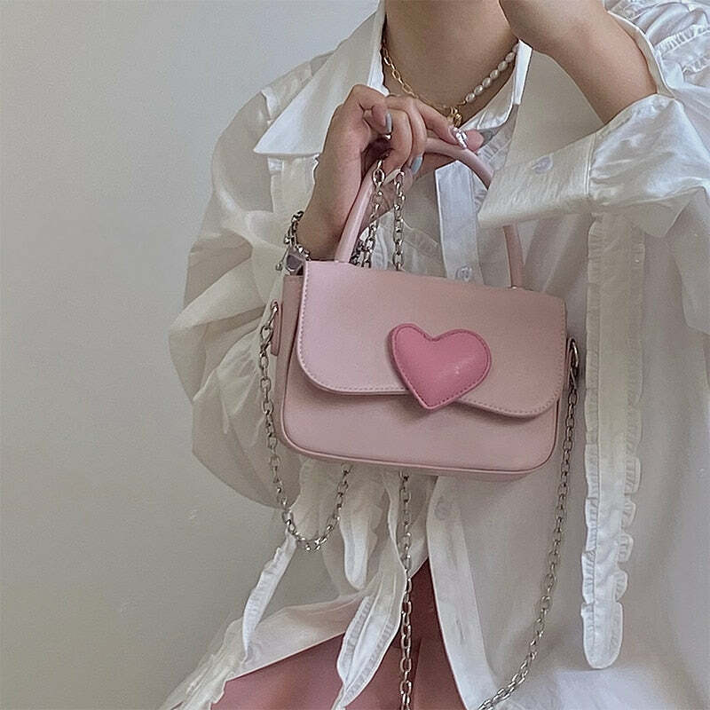 Dollette Kawaii Pink Heart Handbag - Y2K Summer, 90s Fashion, Grunge, Retro, Pastel Goth Style
