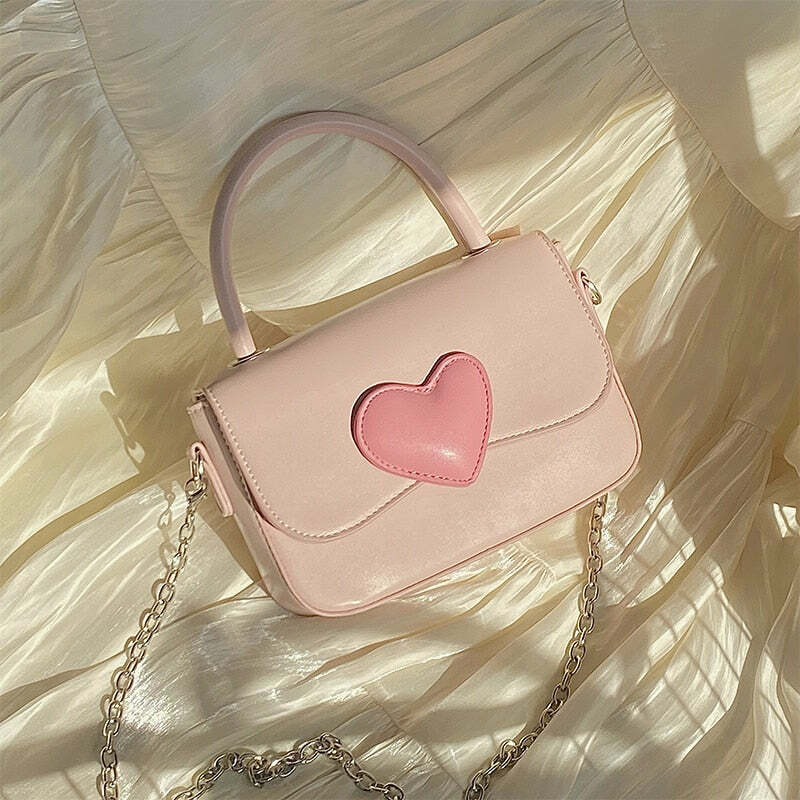 Dollette Kawaii Pink Heart Handbag - Y2K Summer, 90s Fashion, Grunge, Retro, Pastel Goth Style