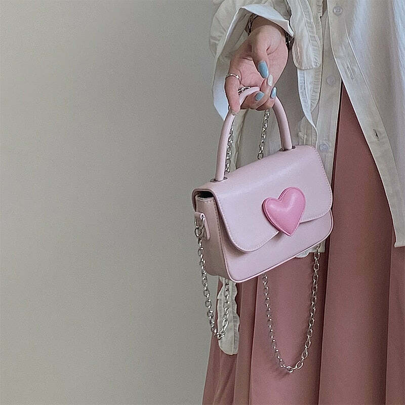 Dollette Kawaii Pink Heart Handbag - Y2K Summer, 90s Fashion, Grunge, Retro, Pastel Goth Style