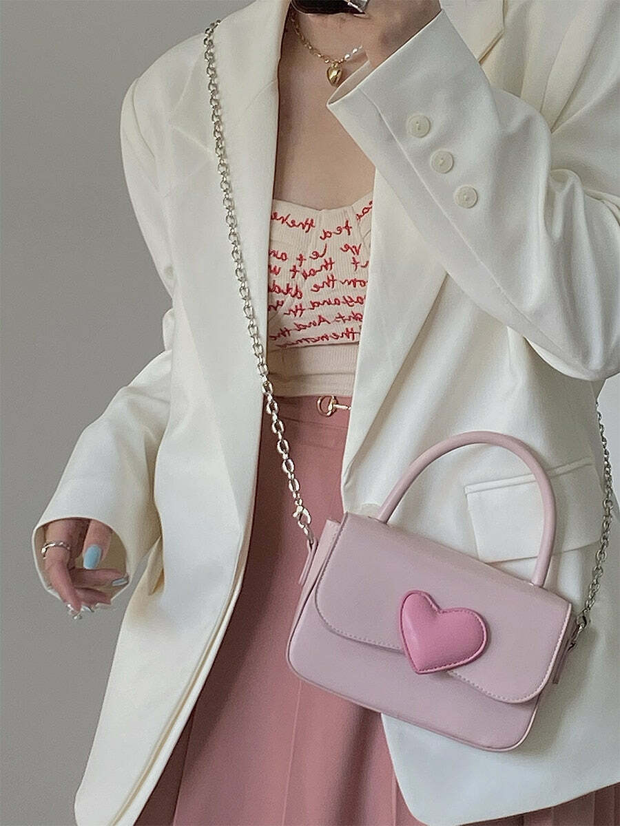 Dollette Kawaii Pink Heart Handbag - Y2K Summer, 90s Fashion, Grunge, Retro, Pastel Goth Style
