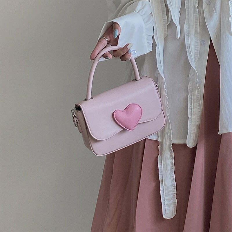 Dollette Kawaii Pink Heart Handbag - Y2K Summer, 90s Fashion, Grunge, Retro, Pastel Goth Style