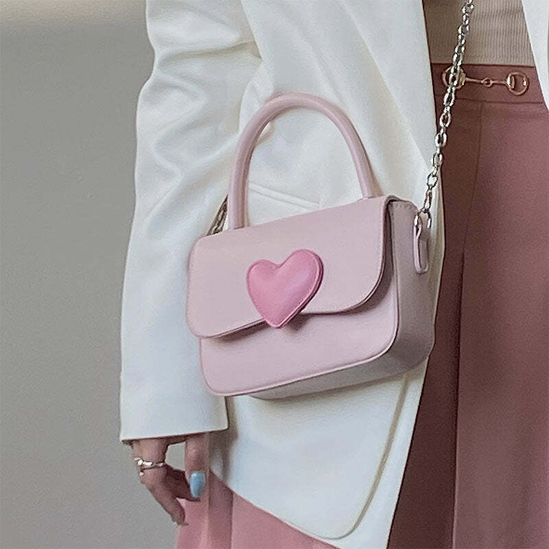 Dollette Kawaii Pink Heart Handbag - Y2K Summer, 90s Fashion, Grunge, Retro, Pastel Goth Style