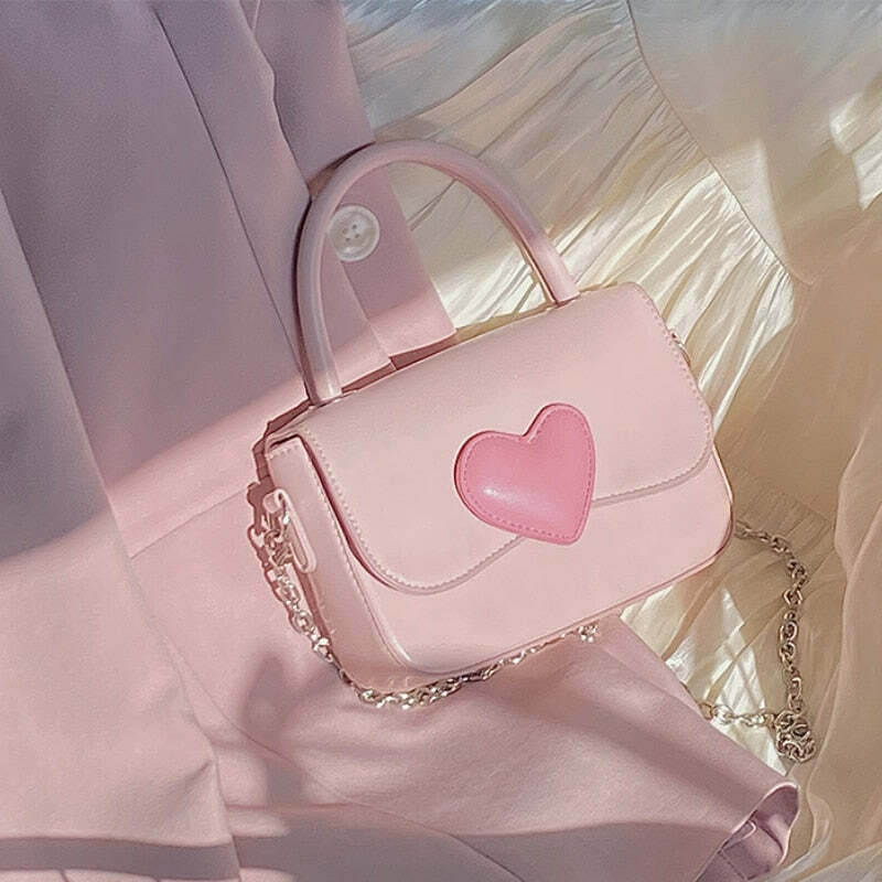 Dollette Kawaii Pink Heart Handbag - Y2K Summer, 90s Fashion, Grunge, Retro, Pastel Goth Style