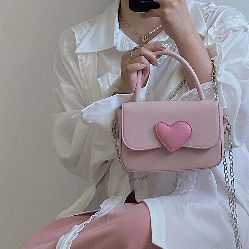 Dollette Kawaii Pink Heart Handbag - Y2K Summer, 90s Fashion, Grunge, Retro, Pastel Goth Style