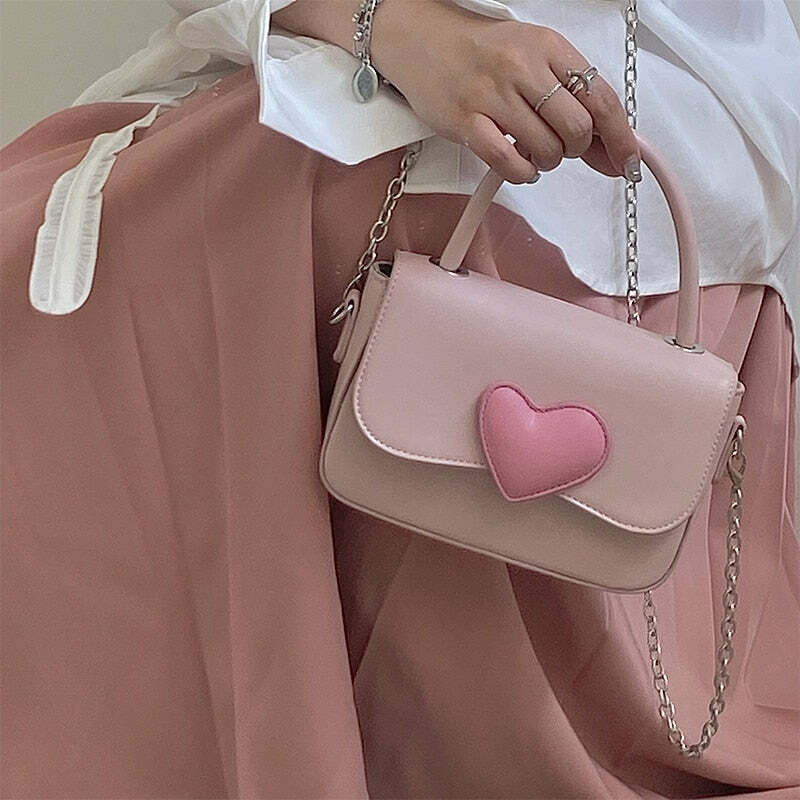 Dollette Kawaii Pink Heart Handbag - Y2K Summer, 90s Fashion, Grunge, Retro, Pastel Goth Style