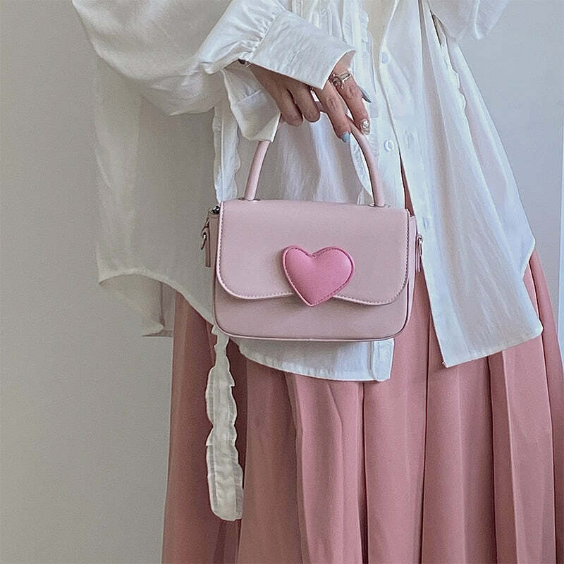 Dollette Kawaii Pink Heart Handbag - Y2K Summer, 90s Fashion, Grunge, Retro, Pastel Goth Style