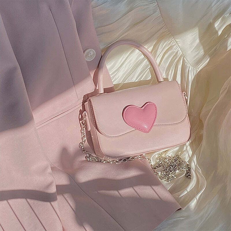 Dollette Kawaii Pink Heart Handbag - Y2K Summer, 90s Fashion, Grunge, Retro, Pastel Goth Style