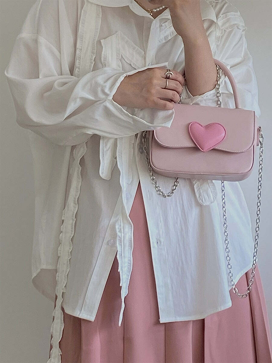 Dollette Kawaii Pink Heart Handbag - Y2K Summer, 90s Fashion, Grunge, Retro, Pastel Goth Style