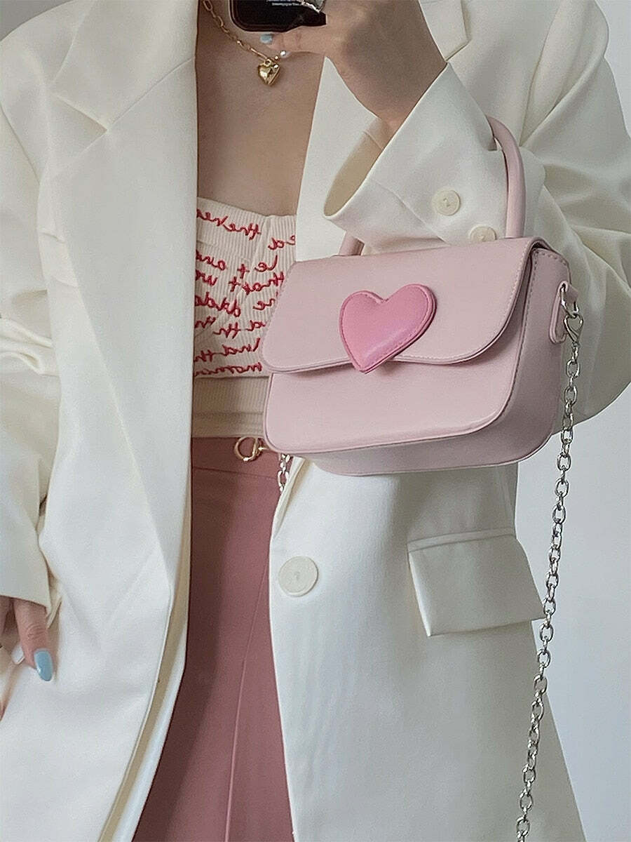 Dollette Kawaii Pink Heart Handbag - Y2K Summer, 90s Fashion, Grunge, Retro, Pastel Goth Style